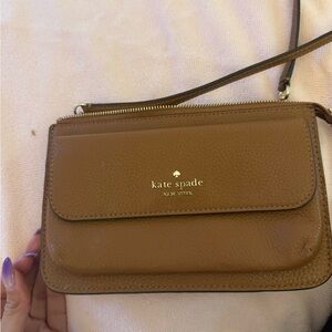 kate spade tan pebbled leather crossbody with gold logo